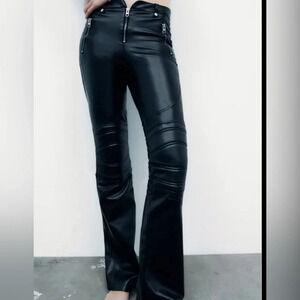 ZARA zippered faux leather pants padded knees size XS